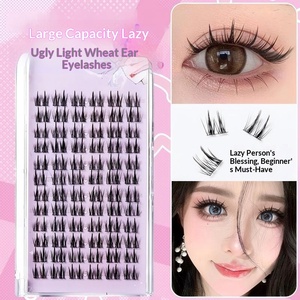 Faux cils semi-faits <span class=keywords><strong>à</strong></span> la main <span class=keywords><strong>à</strong></span> double pointe en poils synthétiques effet épi de blé, bande transparente en plastique, épaisseur 0,12 mm, tige naturelle rigide - Product Image 2