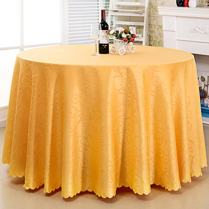 Toalha de mesa damask jacquard, elegante, atacado, toalha de mesa ondulada em poliéster, cor de areia