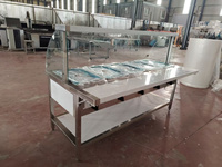 Pemanas Makanan Bain Marie 5 Lubang Isi Air, LPG, Gas Alam, dengan Tutup Kaca dan Meja Sajian yang Dapat Disesuaikan