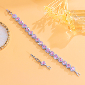<span class=keywords><strong>Pulsera</strong></span> de tenis de lujo para mujer con circonitas cúbicas AAA de latón rosa y diseño de corazón, ideal para banquetes y reuniones, regalo de joyería de lujo. - Product Image 5