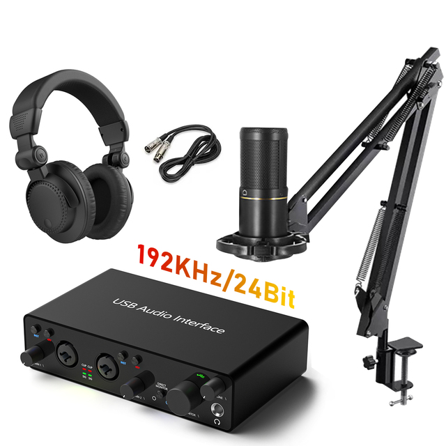 Hot Sales Studio Condenser Microphone Monitor Headphone USB Audio Interface Bracket Bundle Kit Podcast Recording Sound Card