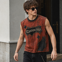 T-shirts sans manches OEM d'été style unisexe, débardeur vieilli avec œillets et bords bruts, streetwear américain, lavage vintage, personnalisé