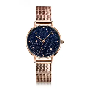 Reloj de pulsera de cuarzo con esfera de estrella para mujer, relojes de cuarzo