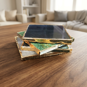 Venta al por mayor de posavasos artesanales de cristal chapado en oro estilo Feng Shui piedras naturales rebanadas platos-Comprar en línea - Product Image 3