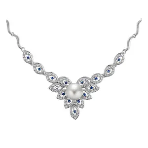 Keiyue中国供应商打破传统蓝石银时尚珍珠项链淡水珍珠项链