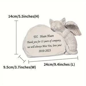 Plaque commémorative personnalisable en résine pour chat ange - Nom/date/citation gravable, design chat ailé et pierre, idéale pour la décoration de jardin - Product Image 6