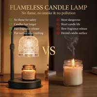 Lampe chauffe-bougie électrique sans flamme avec abat-jour en verre gaufré et 4 niveaux de luminosité réglables pour bougies et cires fondues