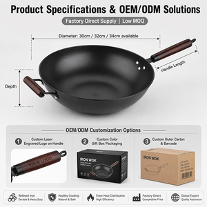 Wok de Acero al Carbono sin Recubrimiento, Sartén Tradicional China para Saltear, Resistente, con Mango de Madera y Asa Auxiliar para Todo Tipo de Estufas - Product Image 6