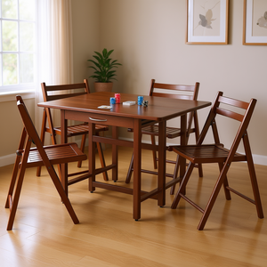 Taylor 5 Piece Drop Leaf <b>Dining</b> <b>Table</b> Set With 4 <b>Folding</b> Chairs Wood Traditional Style For <b>Dining</b> Room Use - Product Image 2