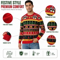 Pull de Noël pour homme, style allemand, motif jacquard Fair Isle, motif pingouin, cloche et sapin, pull de Noël moche