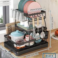 Escurridor de Platos Compacto para Encimera con Bandeja de Drenaje, Escurridor de Cocina Negro para Platos, Tazas, Cuchillos y Cubiertos