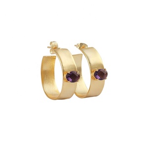 Impressionnant violet améthyste pierres précieuses boucles d'oreilles ovales pierres précieuses ensemble promesse boucles d'oreilles repousser boho boucle d'oreille bijoux pour un ami - Product Image 1