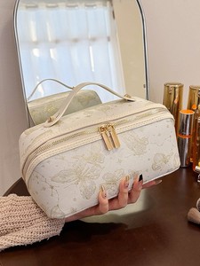 Custom New Fashion Eco-Friendly Silk PU Material Zipper Durable Large Capacity Portable Medium Hand Carry Foldable Cosmetic - Product Image 5
