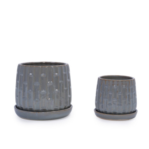 Juego de 2 macetas de cerámica gris esmaltada de 6 y 8 pulgadas de diámetro con patrón acanalado vertical para suculentas y hierbas de interior y exterior - Product Image 5
