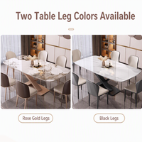 X-Rahmen Gesinterter Stein Esstisch Rechteckige Marmor-Optik Tischplatte Champagner-Gold Schwarze Beine 6 Stühle Restaurant-Set
