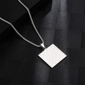Collier en acier inoxydable à maillons rectangulaires en forme d'échiquier, bijou tendance - Product Image 2