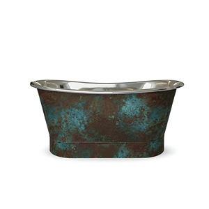 Bañera de Acero Inoxidable con Base Recta, Acabado Exterior con Pátina Envejecida, Hecha a Mano, Independiente - Product Image 1