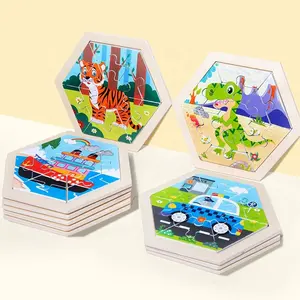 2024 Neues Produkt hölzernes Dinosaurier-Transport-Tier-Puzzle beliebte klassische Babyspielzeug-Puzzles für Kinder Jungen und Mädchen CE