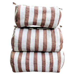 Striped Cotton Quilted Handblock Print Hip-Hop Style Small Size Zipper Closure Multi-Function Foldable Portable Travel <b>Makeup</b> - Product Image 1