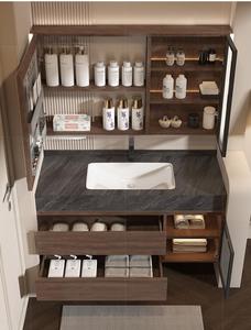 New Smart Square Bathroom <b>Vanity</b> with LED Anti-Fog <b>Mirror</b> Cabinet Wall Mounted White Washbasin with Time Display - Product Image 2