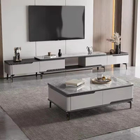 Meuble TV moderne de luxe extensible double face, meuble TV en bois moderne de luxe léger avec rangement, unité de meuble TV pour salon