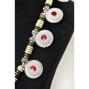 Ethnic <b>Silver</b> Plaster Hamel Necklace with Zircon Beaded Chain Vintage Geometric Women's Jewelry Gift - Product Image 3