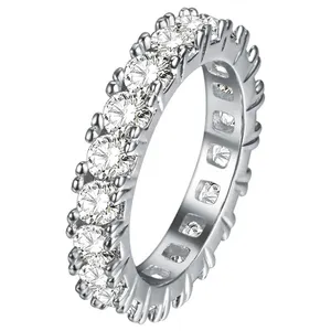 RINNTIN OR31 cincin tenis wanita, perhiasan grosir kuningan bulat zirkonia cincin pertunangan