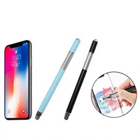 Stylet capacitif double-tactile 2-en-1 avec corps métallique pour téléphones et tablettes ; Stylo promotionnel pour dessin et écriture à pointe fine