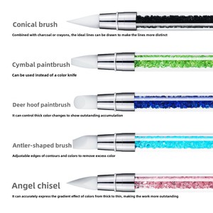 Nouvel Arrivage Super Badger Ensemble de 5 pièces Outil de Nail Art DIY en Cristal Doux Stylo en Silicone à Double Tête Manche en Plastique Poils Synthétiques - Product Image 4