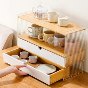 Estante acrílico para portavasos con cajón, vitrina de almacenamiento transparente a prueba de polvo para tazas de café y té, organización de escritorio - Product Image 2