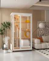 USMILEPET Villa pour chat en bois avec roues, espace panoramique pour chat, maison pour chat multi-niveaux tout-en-un, espace pour chat d'intérieur