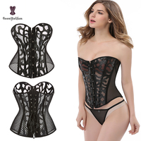 Corset gothique grande taille en dentelle et résille, bustier ajouré, body lingerie sexy transparent pour femme