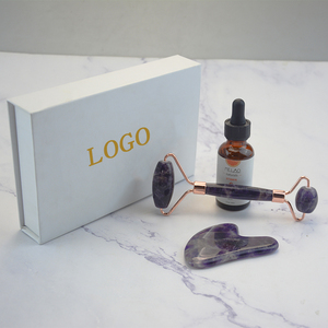 Set Gua Sha e Rullo di Giada in Ametista Autentica, Massaggiatore <span class=keywords><strong>Viso</strong></span> in <span class=keywords><strong>Pietra</strong></span> Naturale, Confezione Personalizzata, Ingrosso, Skincare, Home Spa, Realizzato in Giada - Product Image 2