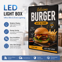 Boîte à lumière LED rectangulaire mince de 12 mm avec cadre en alliage d'aluminium et verre trempé, lumineuse, murale, pour café et restauration rapide
