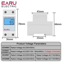 Compteur d'énergie numérique monophasé EARU avec écran LCD, réinitialisation à zéro, compteur de consommation de puissance, compteur de tension, compteur de courant, wattmètre électrique 220V DDS