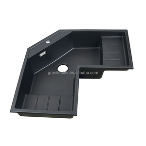 <span class=keywords><strong>Lavelli</strong></span> da <span class=keywords><strong>cucina</strong></span> ad angolo in pietra di quarzo composito in granito bianco nero Topmount di lusso Multi-funzionale - Product Image 2