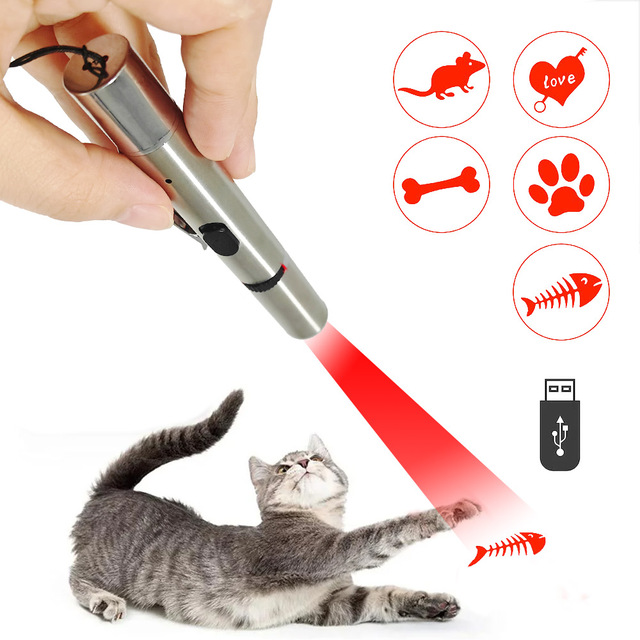 Promotion Metal USB Rechargeable Mini Dog Interactive Laser Flashlight Cat LED Laser Light Pointer Pet Interactive Toys