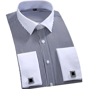 Camicie da uomo in smoking largo con polsino francese in forma regolare di lusso a righe a maniche lunghe da lavoro gemelli <span class=keywords><strong>camicia</strong></span> sociale - Product Image 3