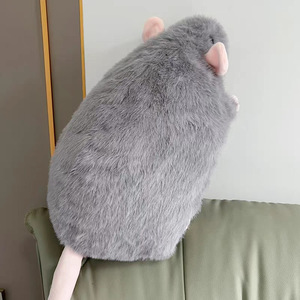 Almohada de peluche de conejito de Guinea, juguete de peluche suave para niños y adultos, regalo unisex a partir de 14 años, color gris con orejas y cola rosas - Product Image 4