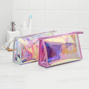 Low MOQ Custom Logo Clear PVC TPU Holographic <b>Make</b> <b>up</b> <b>Bag</b> Organizer Cosmetic Pouch Makeup Holographic Clear Cosmetic Makeup <b>Bag</b> - Product Image 1