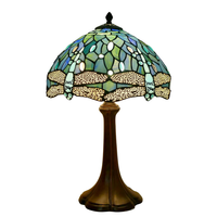 Lampe de table style libellule bleu marine en vitrail, lampe de chevet pour lecture, bureau, chambre et salon