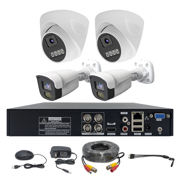 DVR 4ch H.265 1080P/5MP 5MN CMOS Sensor Metal Turret Dome and Bullet Cctv Camera Kit