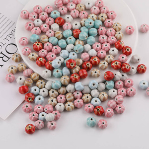 Cuentas de cerámica con esmalte floral en forma de calabaza de 8 mm, cuentas sueltas para hacer pulseras, materiales para hacer joyería DIY, colores aleatorios. - Product Image 2