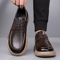 Nouvelles Mocassins Formelles d'Affaires pour Hommes, Design Italien, en Cuir Véritable, à Lacets, Bout Rond, Soutien de la Voûte Plantaire, Antidérapantes, Tendance Mode