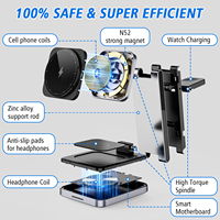 Nouvelle tendance, best-seller, chargeur sans fil magnétique pliable 3 en 1 15W pour une charge rapide, support pour téléphone portable, écouteurs, aluminium