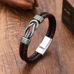 Bracciale Infinity Punk in <span class=keywords><strong>Pelle</strong></span> con Chiusura Magnetica, Stile Classico ed Elegante, <span class=keywords><strong>Bracciali</strong></span> Vintage Punk in <span class=keywords><strong>Pelle</strong></span> per <span class=keywords><strong>Uomo</strong></span> - Product Image 2