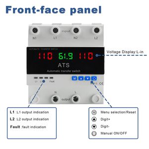 Commutateur de transfert automatique réglable 4P 63A 100A ATS avec protection contre les surtensions et les sous-tensions, protection contre les surintensités et sélecteur de phase - Product Image 5