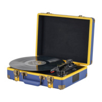 Bunter Holz-Plattenspieler mit Bluetooth und Line-Out, 33/45/78 U/min, Tragbarer Plattenspieler mit Stereo-Lautsprechern
