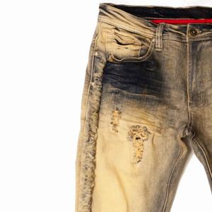 Jean en denim durable de haute qualité, design déchiré et réparé, coupe évasée, semi-empilé pour homme - Product Image 2