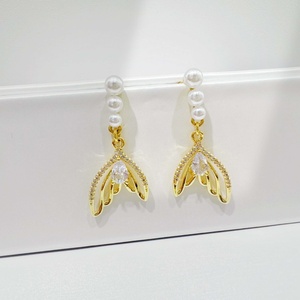 OEM plata 925 sterling silver Romantic <b>Bow</b> knot Stud Earring vintage korean ladies 18K Gold Plated Freshwater Pearl earrings - Product Image 3